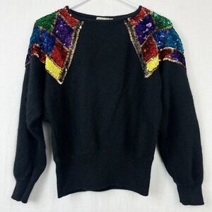Vintage De Rotchild Silk Angora Sweater Sz Small Slouchy Disco Sequins Fuzzy‎